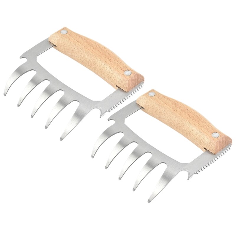 Meat Shredder Claws Multifunctional BBQ Meat Cutter Stainless Steel Wooden Handle Bear Claws Turkey Chicken Claws for Shredding: White