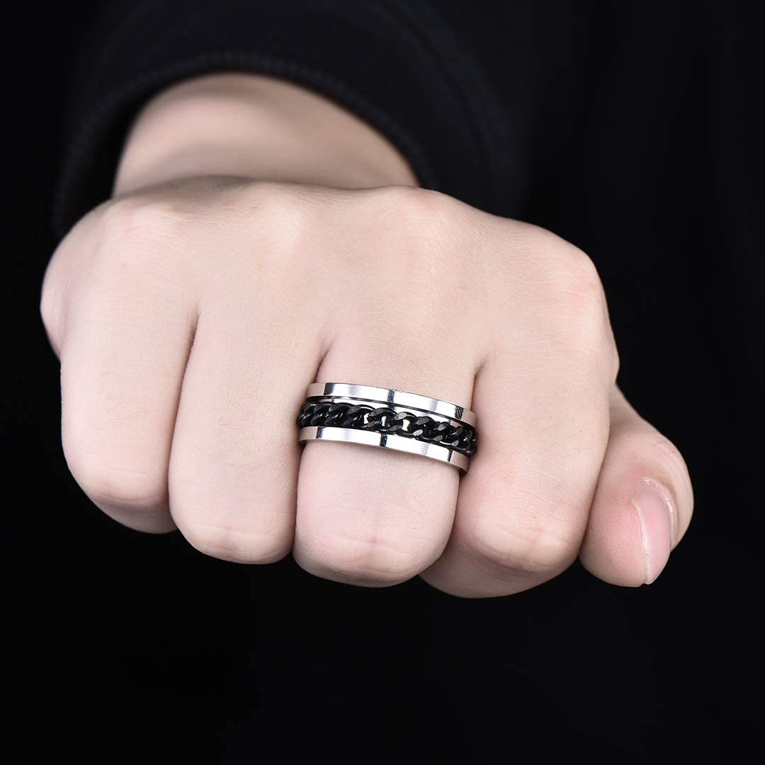 8mm drehbare kettenringe aus titanstahl für damen und herren – fingerringe zur angstlinderung mit integriertem flaschenöffner Ich bin punkrock-stil