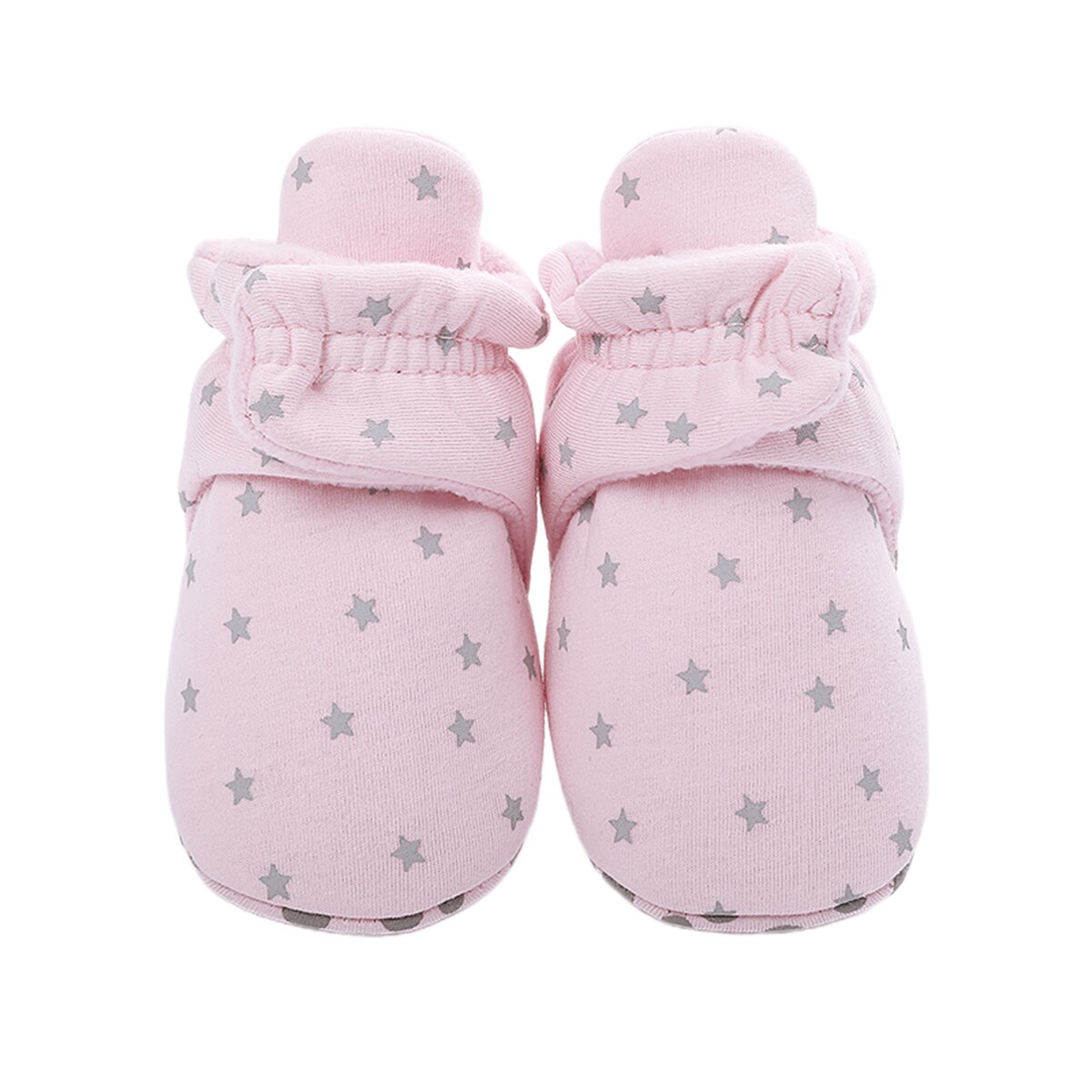 Babyschoentjes, trendy, met sterren bedrukte binnenpantoffels, warme sokken met antislip grip, peuters voor de eerste stapjes: Roze / 13-18 maanden
