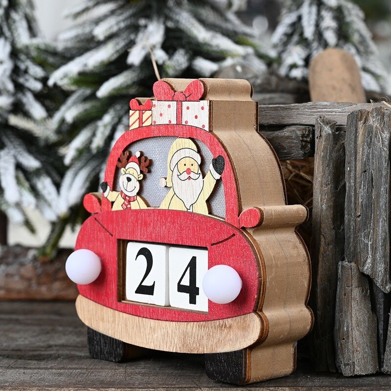 Jouluauto kalenteri led hehkuva puinen riipus joulukuusen koristelu joulupukki lapsen adventtikalenteri lelu