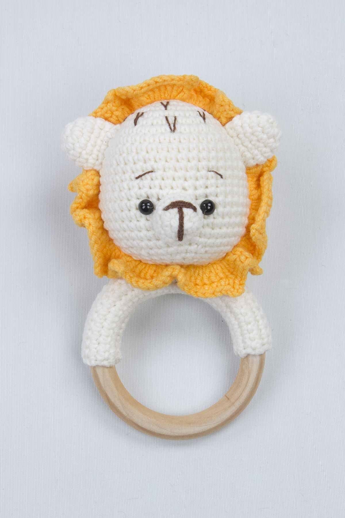 Yellow Organic Handmade Amigurumi Lion Rattle Toy