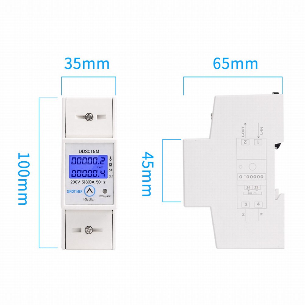 Multifunctional Digital Electric Watt Power Meter Voltmeter Ammeter 230V 80A Temporary KWH Can be Reset DIN Rail Mounted