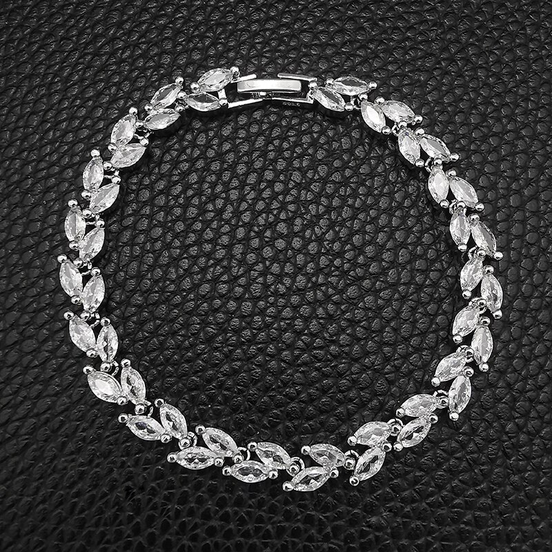 2022 Trendy Leaves Rose Gold Silver Color Bracelet Bangle for Women Anniversary Jewelry Moonso Bulk S5878: White