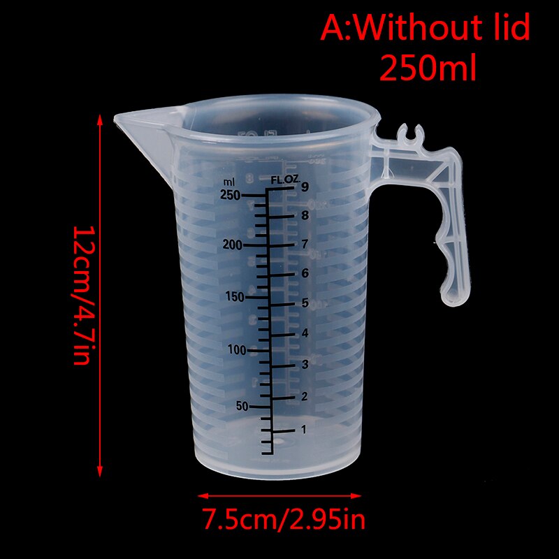 1PC 100/250/500ML Plastic Measuring Cups Jug Liquid Container Baking Kitchen Water With Cover Kitchne Accessories Mixing Cup: A250