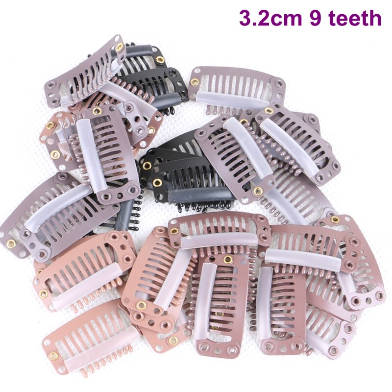 Pinzas de silicona para extensión de cabello de acero inoxidable, 9 dientes, 3,2 cm, 50 unidades (negro, marrón D, Marrón M, Marrón L, Rubio, Plata)
