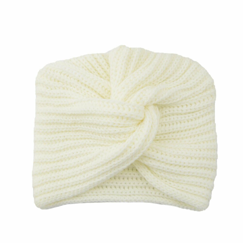 Fshion Women's Ladies Turban Hat Knitted Cap Spring Winter Headwrap Beanie Crochet Beige Black Gray Pink: White