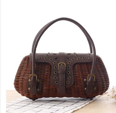 Ins handbags women bamboo top handle bags female causal totes small hollow summer beach bags for ladies and girls wood: 1