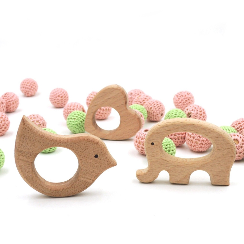 5 stück Nette Tier Form Baby Holz Ring Greifen Sensorischen Spielzeug Mom DIY Handwerk