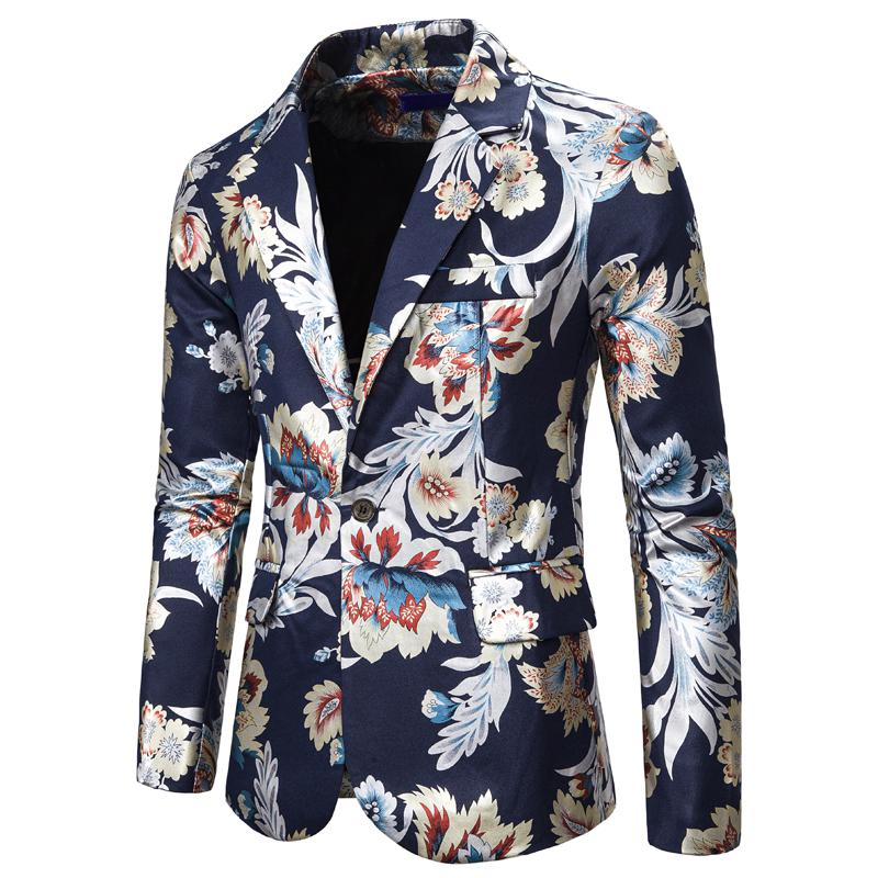 Bloemenprint colbert voor heren terno masculino pak blazers jassen traje hombre heren casual blazer grote en lange maten xxl: Marineblauwe bloemenblazer / Xxl