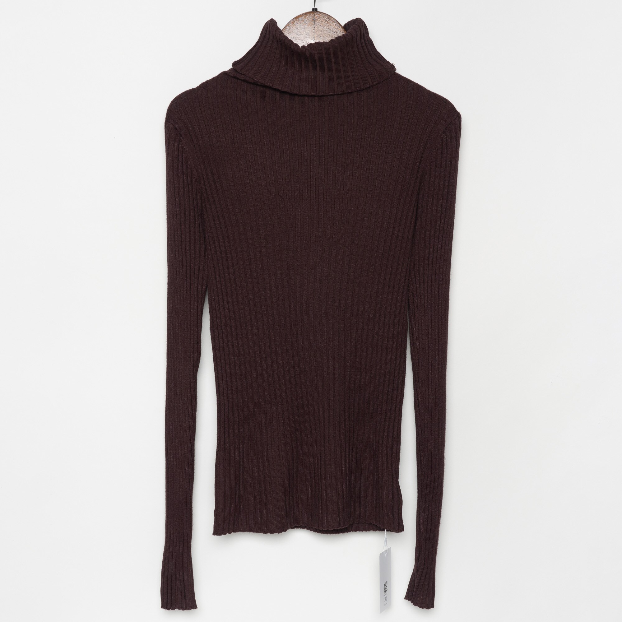 Ribbed Turtleneck Sweater Knitted Tops Women High Neck Pullovers With Thumb Hole Fall Winter Jumper: Brown