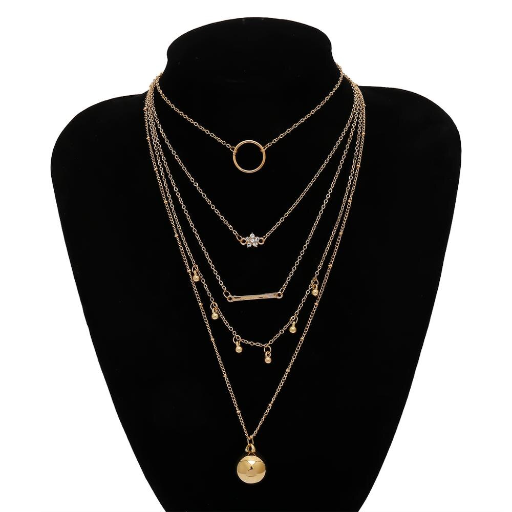 Ingesight. Z 2 Stks/set Multi Layer Kleine Cirkel Crystal Choker Ketting Voor Vrouwen Kleine Bal Kwastje Hanger Kettingen Sieraden