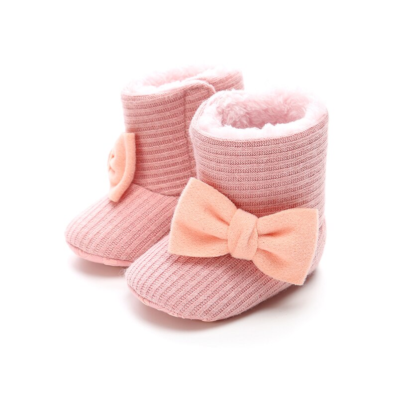 Balleenshiny Cute Autumn Winter Infant Shoes Baby Girl Boy Bow Knot Baby Boots Casual Sneakers Non-slip Soft Soled Walking Shoes: Pink / 12cm