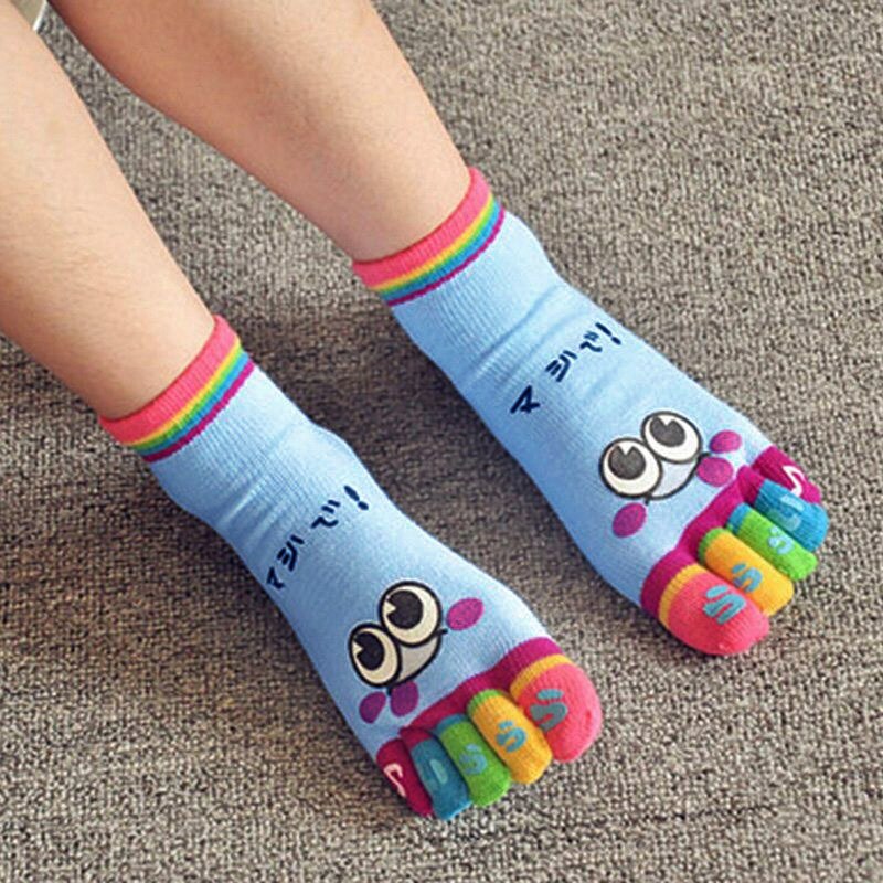1 Pair Kids Ankle Socks Cotton Five Finger Sock Cartoon Girls Boys Toe Socks Chrismas for Children 13-16 Years Old: Light blue
