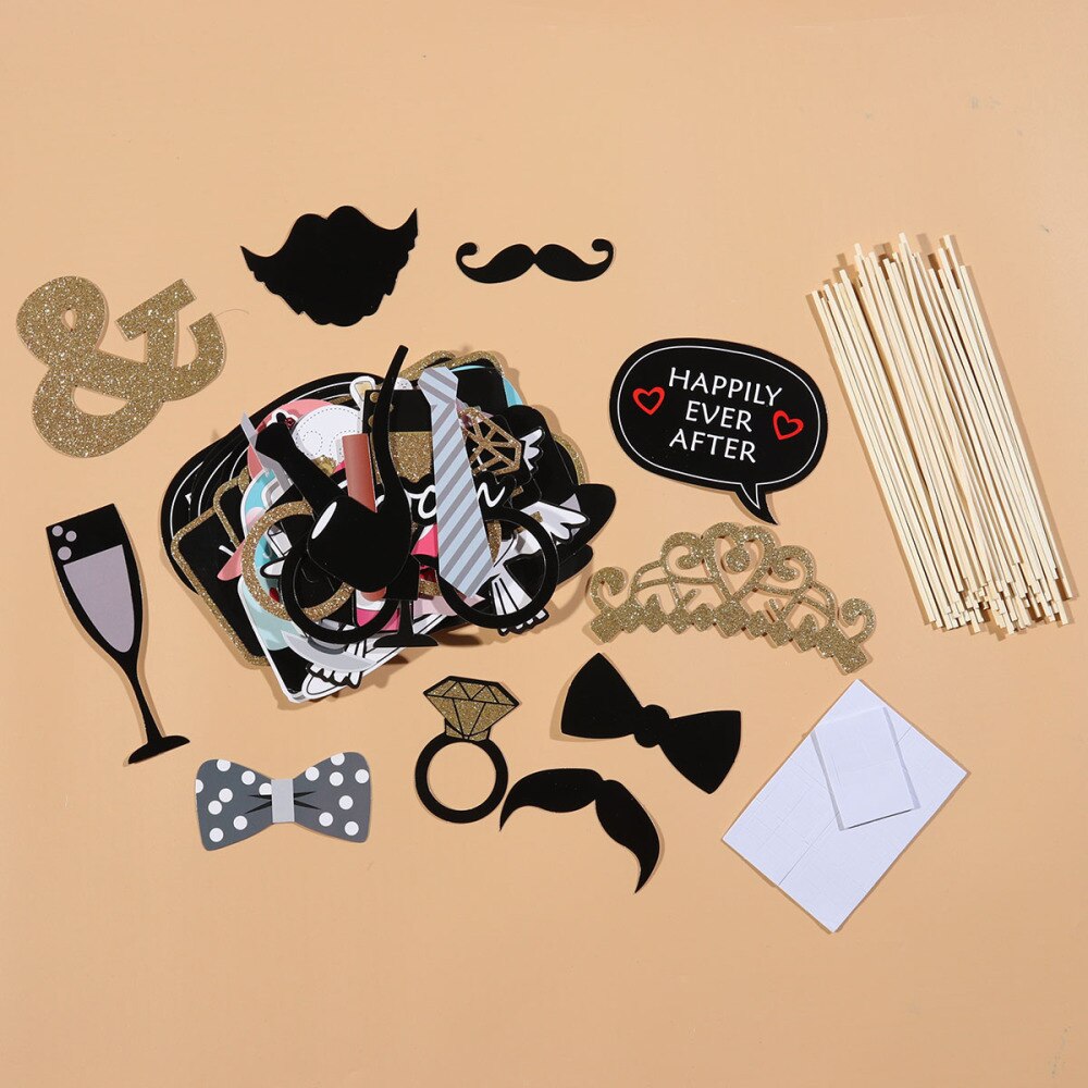 53pcs Wedding Party Photobooth Props Beard Lips Party Decorations Camera Cocktail Photo Booth Props
