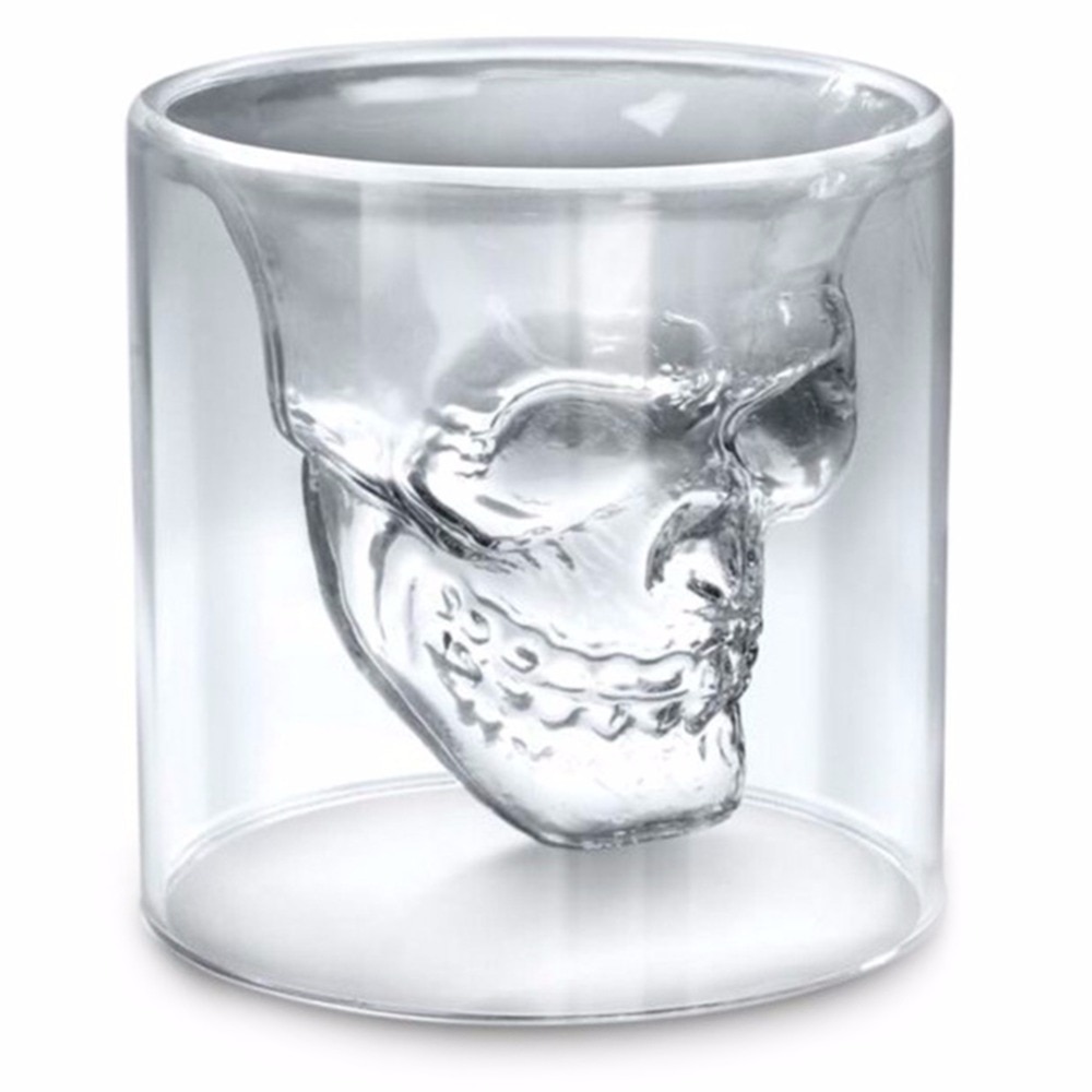 Vaso de chupito con cabeza de Calavera, divertido , de cristal, 25ml, transparente, de Halloween, 1 unidad
