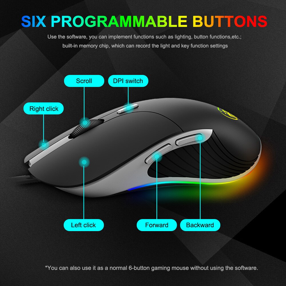 IMICE X6 Wired Game Mouse Electric Competition Eating Chicken Luminous Colorful RGB Programmable 6D Mouse Optical Mouse