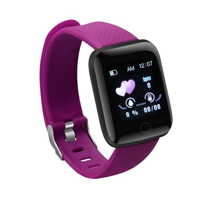 116 Smartwatch Mannen Vrouwen Ondersteuning Bluetooth IP67 Waterdicht Hartslag Bloeddruk Klok Wearable Smart Horloge Fitness Tracker: purple