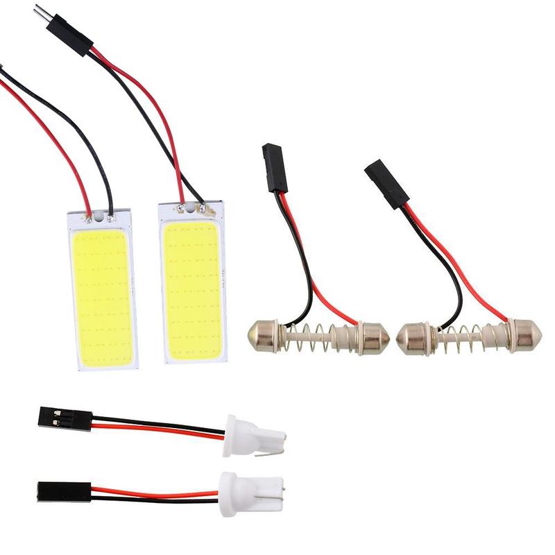 2 stk/parti cob 36 led panel hvit led auto interiør parkeringslys lesekart lampe pære kuppel festong  dc 12v