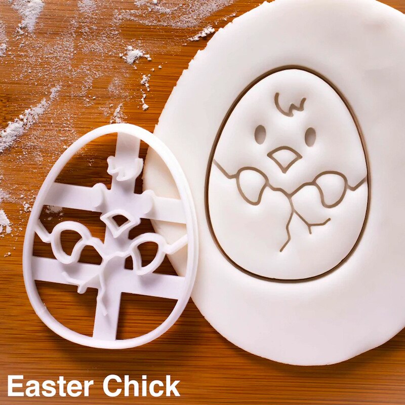 Happy Easter Egg Cookie Embosser Mold Cute Bunny Chick Shaped Fondant Icing Biscuit Cutting Die Set Baking Cake Decoating Tool