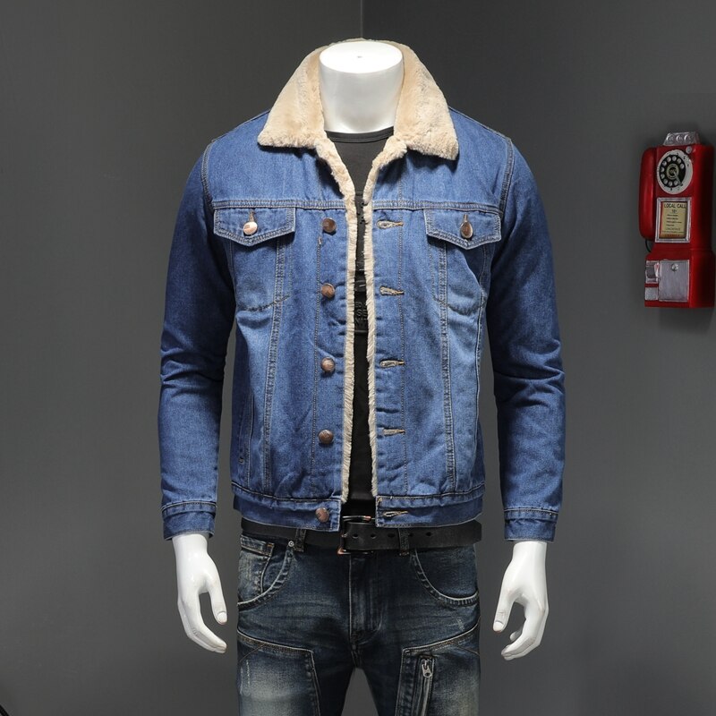 2020 Degli Uomini di inverno Giacca di Jeans Moda Uomo Casual Jeans Giacca Uomo Caldo di Spessore Denim Cappotto Maschio Collo di Pelliccia Bomber Cappotti tuta sportiva