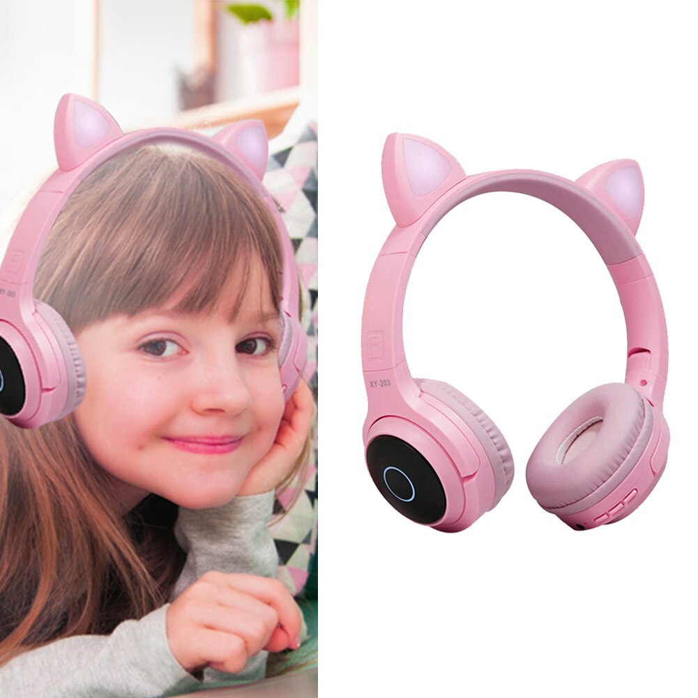 5.0 -headset mit katzenohrenlicht, geräuschunterdrückende gaming-kopfhörer für laptop und smartphone, geeignet 3.5mm junge leute