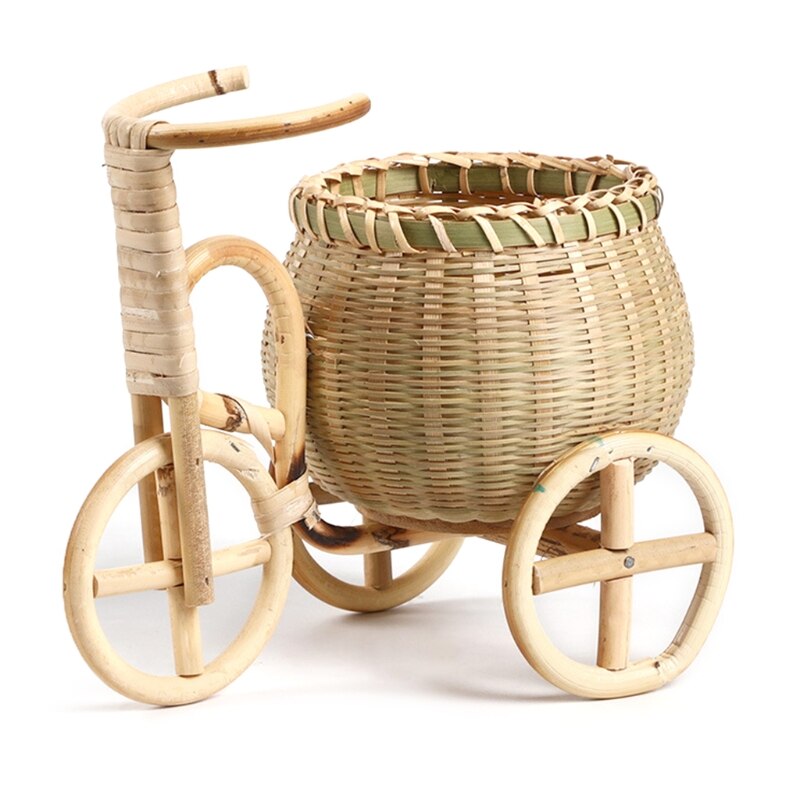 Mini Triciclo de ratán tejido para fruta, cesta de almacenamiento de mimbre hecha a mano de bambú para fruta, comida, pan, organizador, manualidades artísticas: 5