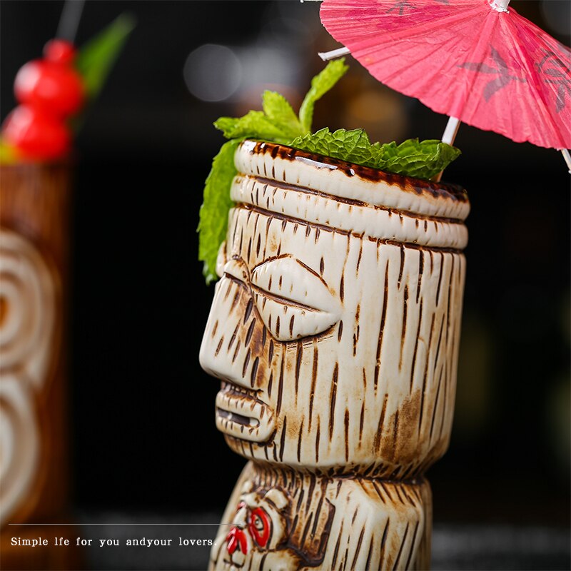 Copa de cóctel TIKI con forma de cráneo, recipiente de cerámica con estatua de Dios del Bar Hollywood, mezclador divertido de bebidas frías, vaso de vino artesanal