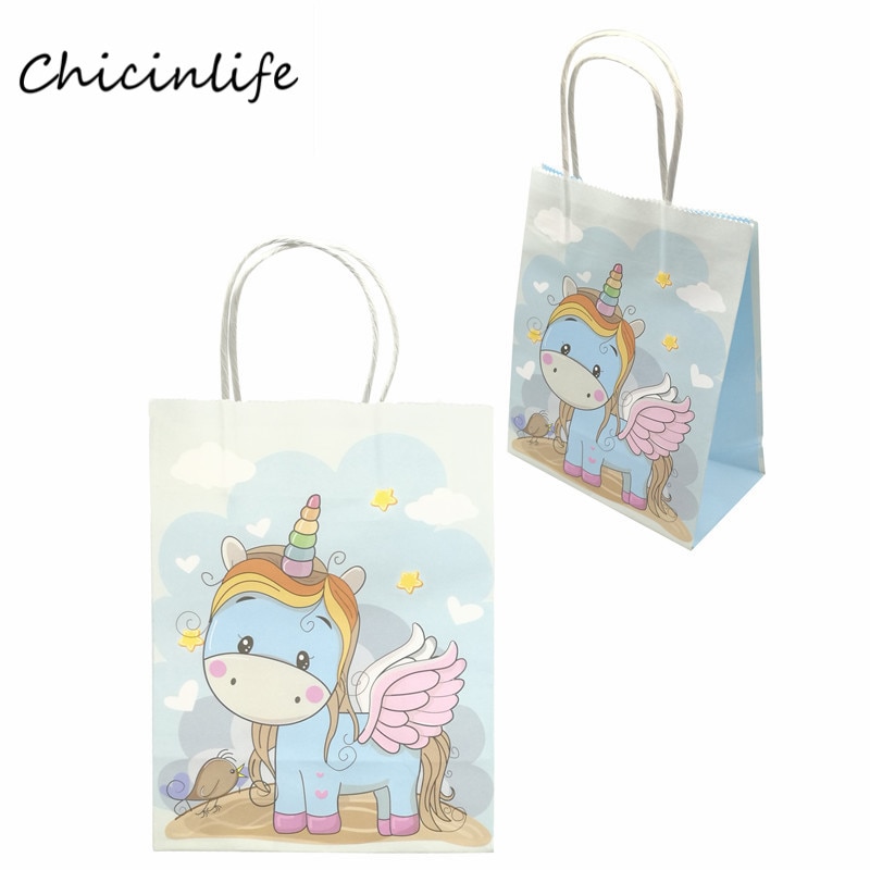 Chicinlife 5 stk enhjørningsposer med håndtag fødselsdagsæske baby shower fødselsdag emballage festartikler enhjørningspose