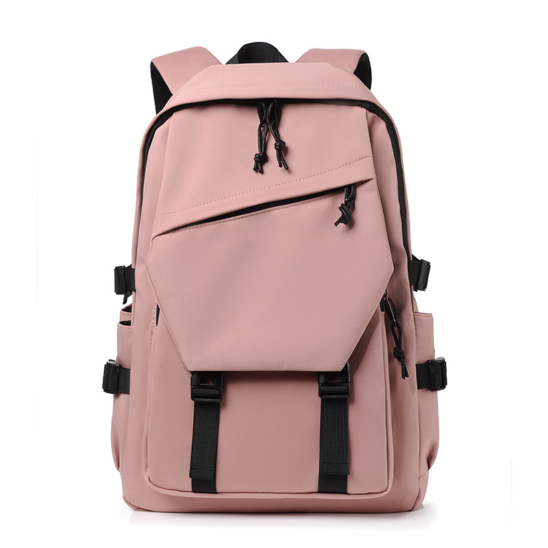 summer Backpack Trend Simple Couple Backpack Junior High School Student College Student School Bag Simple Large Capacity Bag: Pink