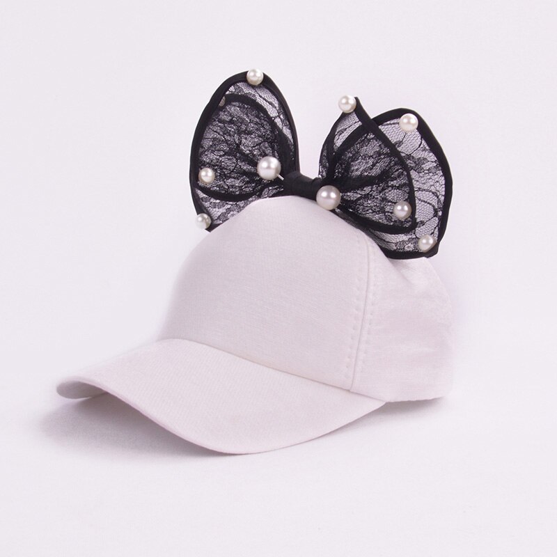 Lapin oreille enfants casquette de Baseball filles Snapback Protection solaire Hip Hop casquettes simulé perle grand arc enfants printemps été chapeau de soleil: white