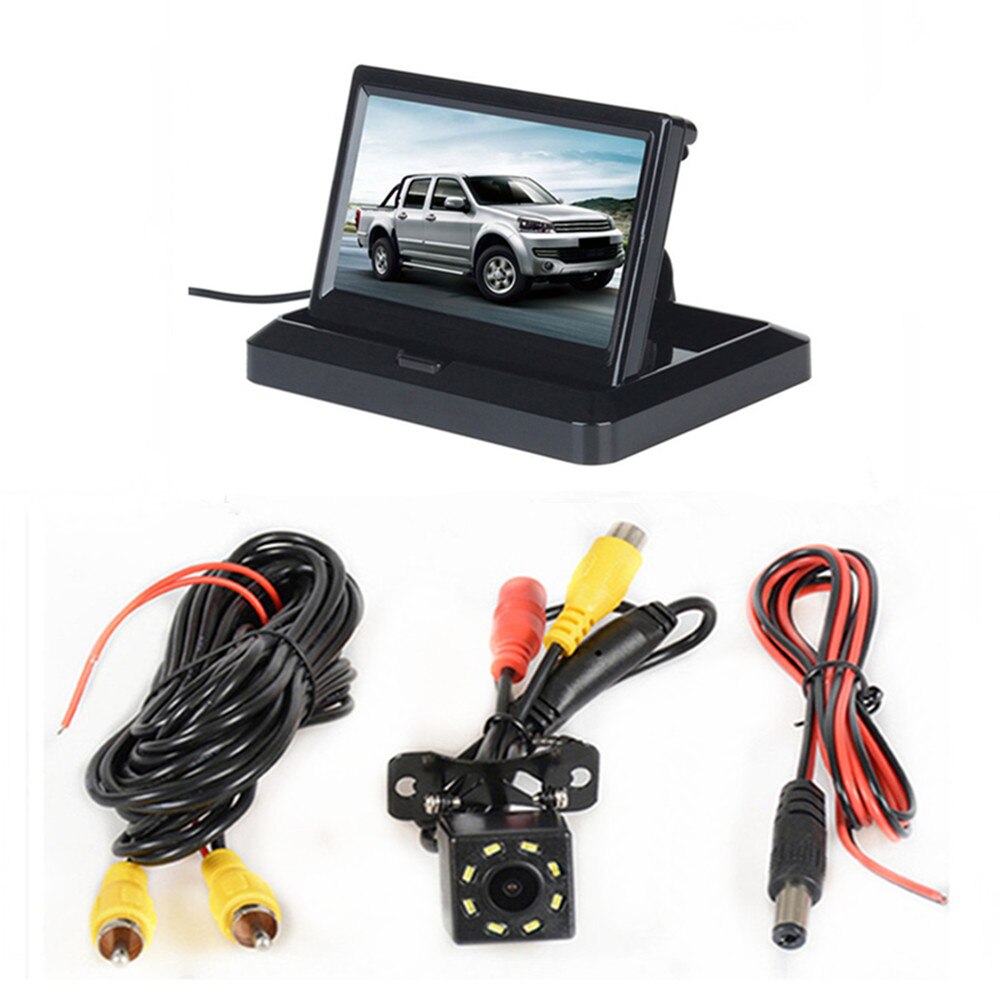 Monitor plegable de estacionamiento inverso para coche, pantalla TFT LCD HD 800x480 de 5 &quot;, con 2 entradas de vídeo, cámara de visión trasera (opcional): With camera wired04