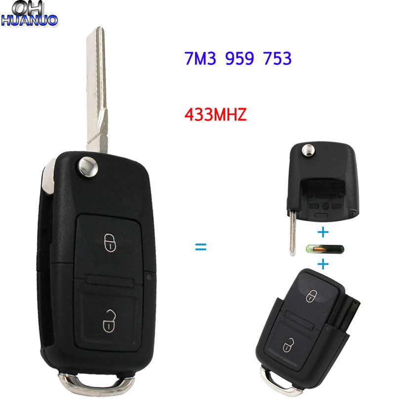 2 buttons Remote control key Fob 433 MHZ 7M3 959 753 for Volkswagen some Sharan model (2004 +) with ID48 Chip