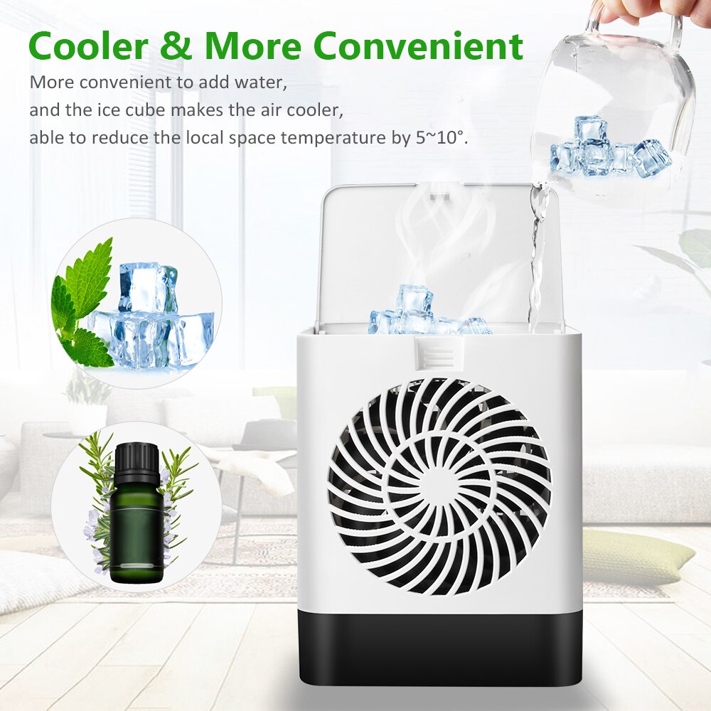 USB Home Mini Air Conditioner Portable Air Cooler 7 Colors LED Personal Space Cooler Fan Air Cooling Fan Rechargeable Fan Desk