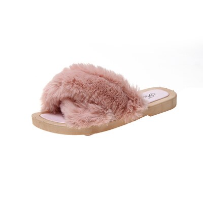 Femmes chaussures moelleux fausse fourrure sandales femmes 20202 été grande peluche sandales décontracté en plein air sandales femme fourrure tongs: Rose / 39