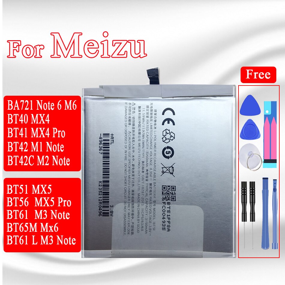 BT-51 Batterie Für Meizu MX5 Batterie MX 5 4 6 Pro M460 M575M M5776 M1 M2 M3 M6 Hinweis M681H m681Q L681H L681Q BT51 Bateria