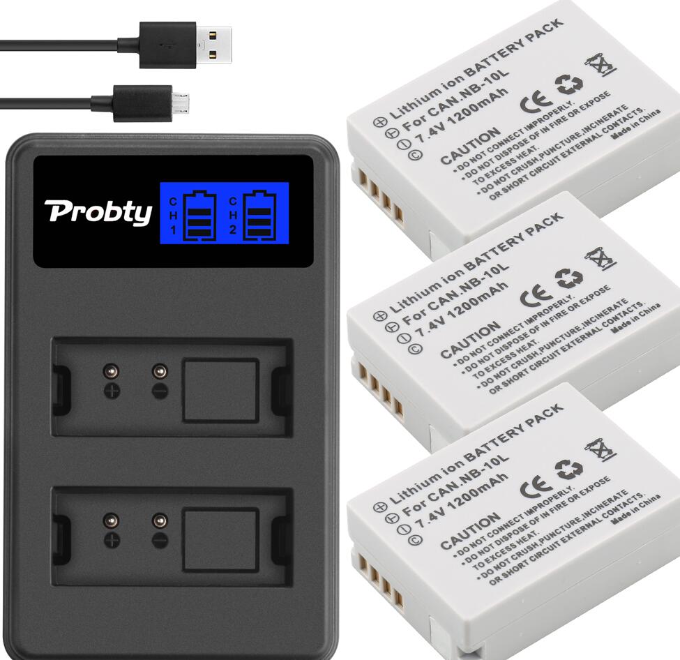 NB-10L Vervangende Batterij en USB Dual Charger voor Canon SX40 HS SX40HS SX50 PowerShot SX40 HS SX50 HS SX60 HS: 3battery and charger