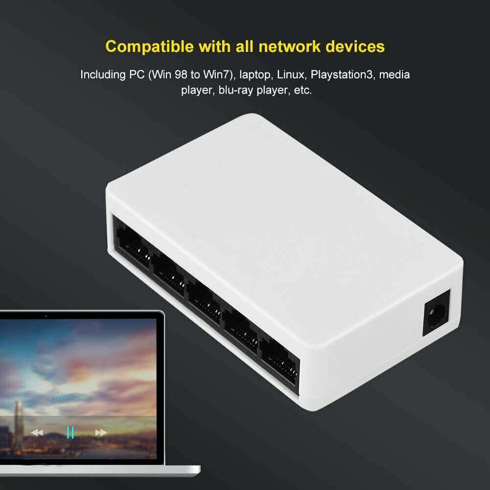 Wall Hanging Network 5 Port Self Adaptive Splitter Hub Mini Desktop Universal Ethernet Switch Home Full Half Duplex LAN 100 Mbps