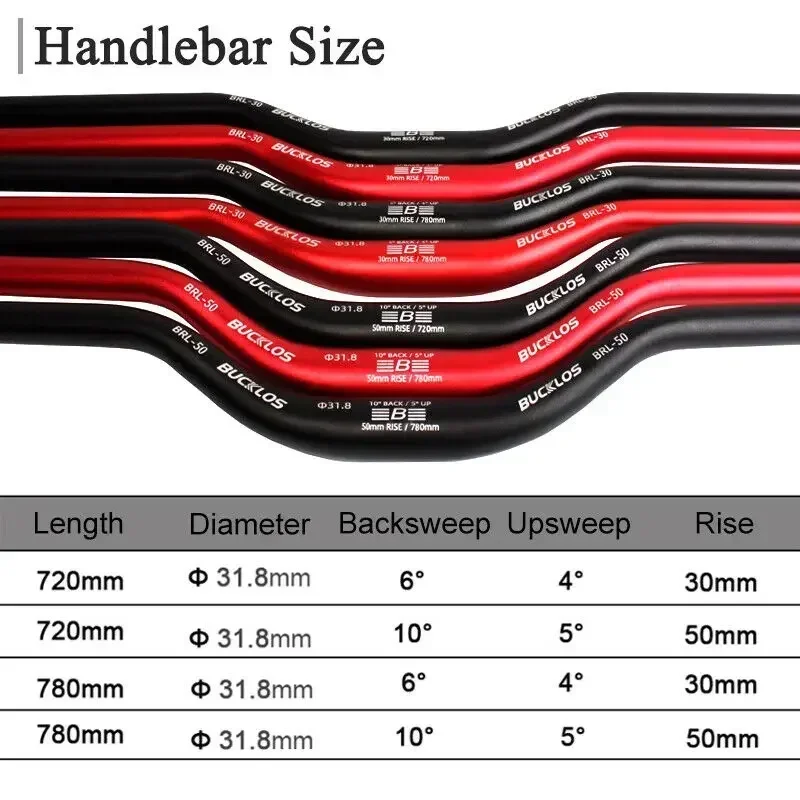 BUCKLOS kierownica roweru górskiego 31.8mm 25.4mm kierownica rowerowa 620/660/720/780mm kierownica MTB ze stopu aluminium części rowerowe