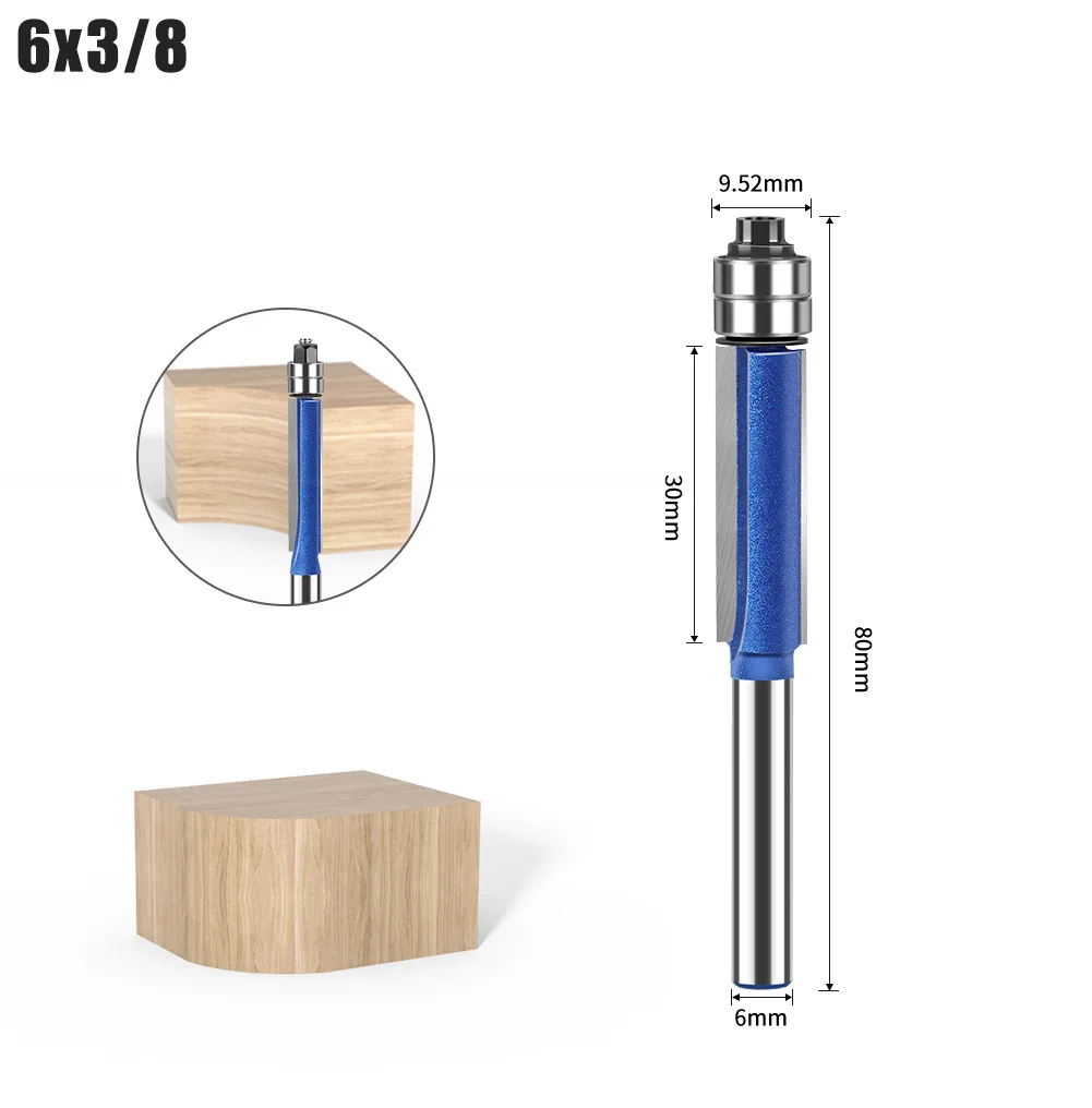 6mm Biaxiale Trimmen Tool Dubbele Lager Carbide Flush Trim Router Bit voor houtsnijwerk Cutter Frees Houtbewerking gereedschap: 29 Mm