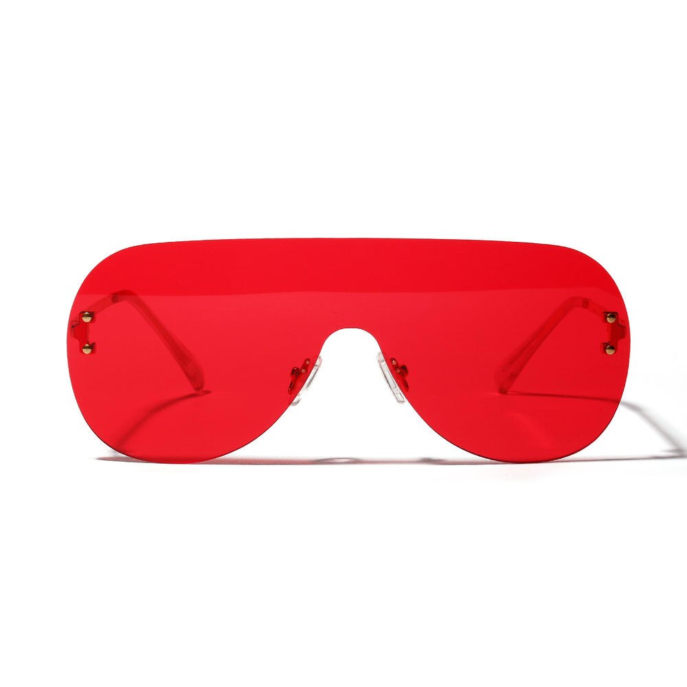 1pc mærke kvinder solbriller stor linse uden ramme forbundet glas til mænd gradient farve anti -uv400 solbriller: Rød