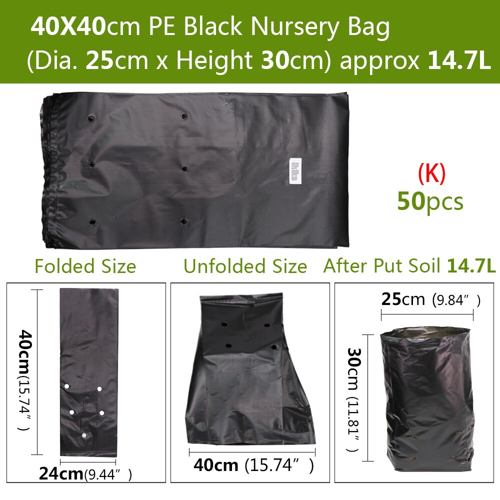 50PCSHDPE Black Grow Soil Bags Garden Agricultural Cultivation Pockets Seedling Breathable Permeable Anti-UV Pouch: K