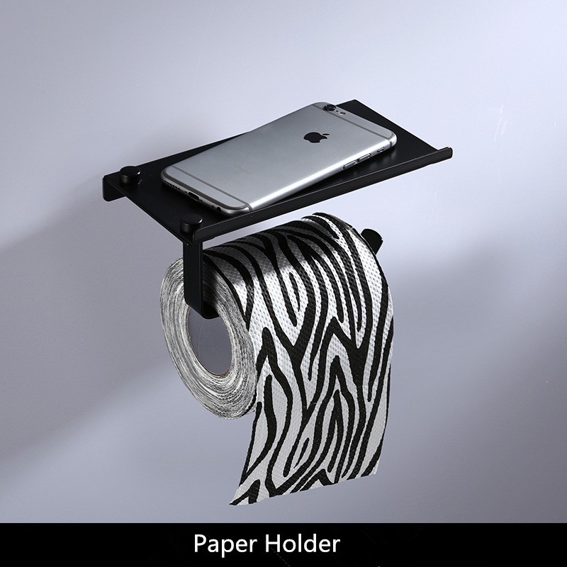 Baderoms tilbehør håndklestativ papirholder, håndklestang, toalettbørsteholder, håndklestativ svart baderomssett aluminium: Papirholder 1