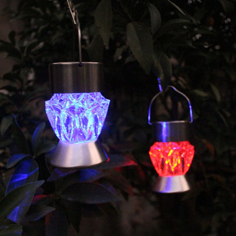 7 Color Changing LED Lantern Lamp Hanging Solar Light Crystal Waterproof Outdoor