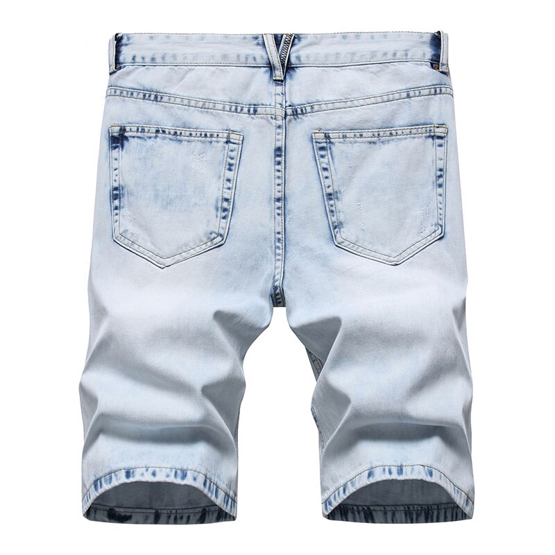 Casual Denim Shorts Men Elasticity Slim Ripped Hole Jeans Short Male Breathable Stretch Men's Hole Pants