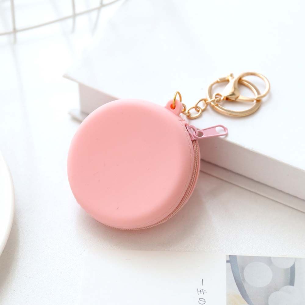 Kawaii Coin Purse Silicone Wallet Headset Bag Cartoon Animal Round Change Pouch Bag Keychain Lovely Cute Kid: pink-P