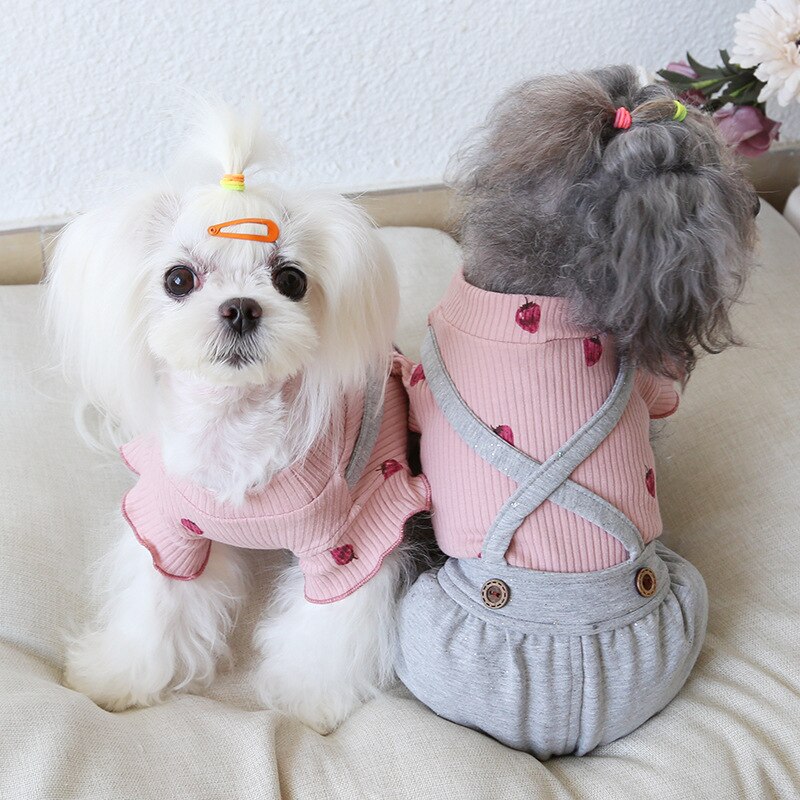 Aardbei Gedrukt Flying Mouwen Glitter Vier-Legged Warme Pet Kleding Herfst En Winter Kleding Voor Yorks Hond Pak Hond doeken