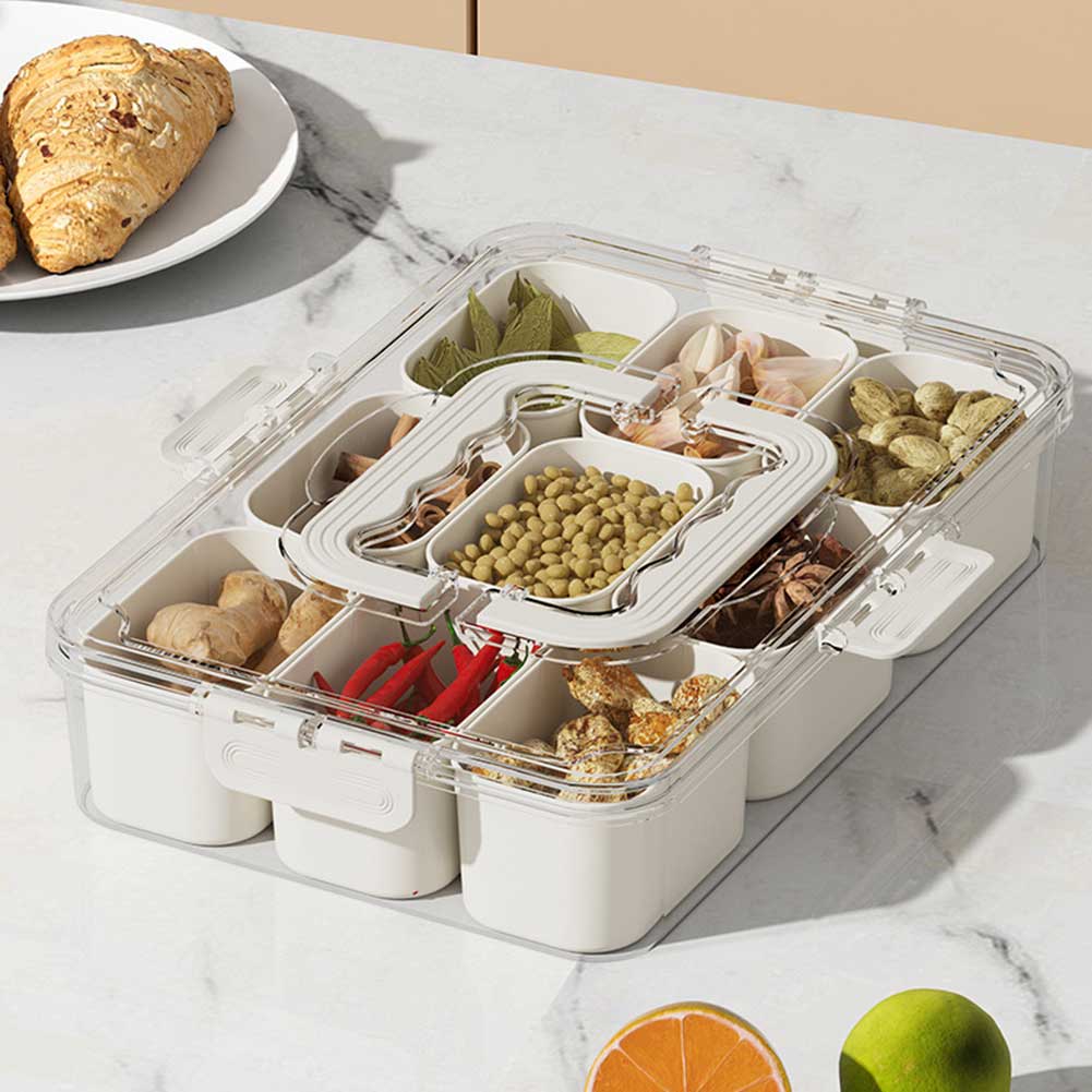 Geteilter Lebensmittelbehälter, Gewürzbox, 6/9 Fächer, Snack-Tablett, Haushaltsbedarf