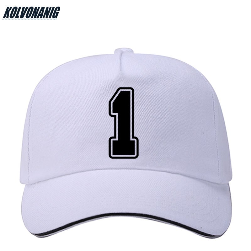 KOLVONANIG-gorra de béisbol con estampado para hombre y mujer, gorro de béisbol con estampado de número 1, Snapback de algodón, ajustable, Hip Hop, novedad de verano,: White 03