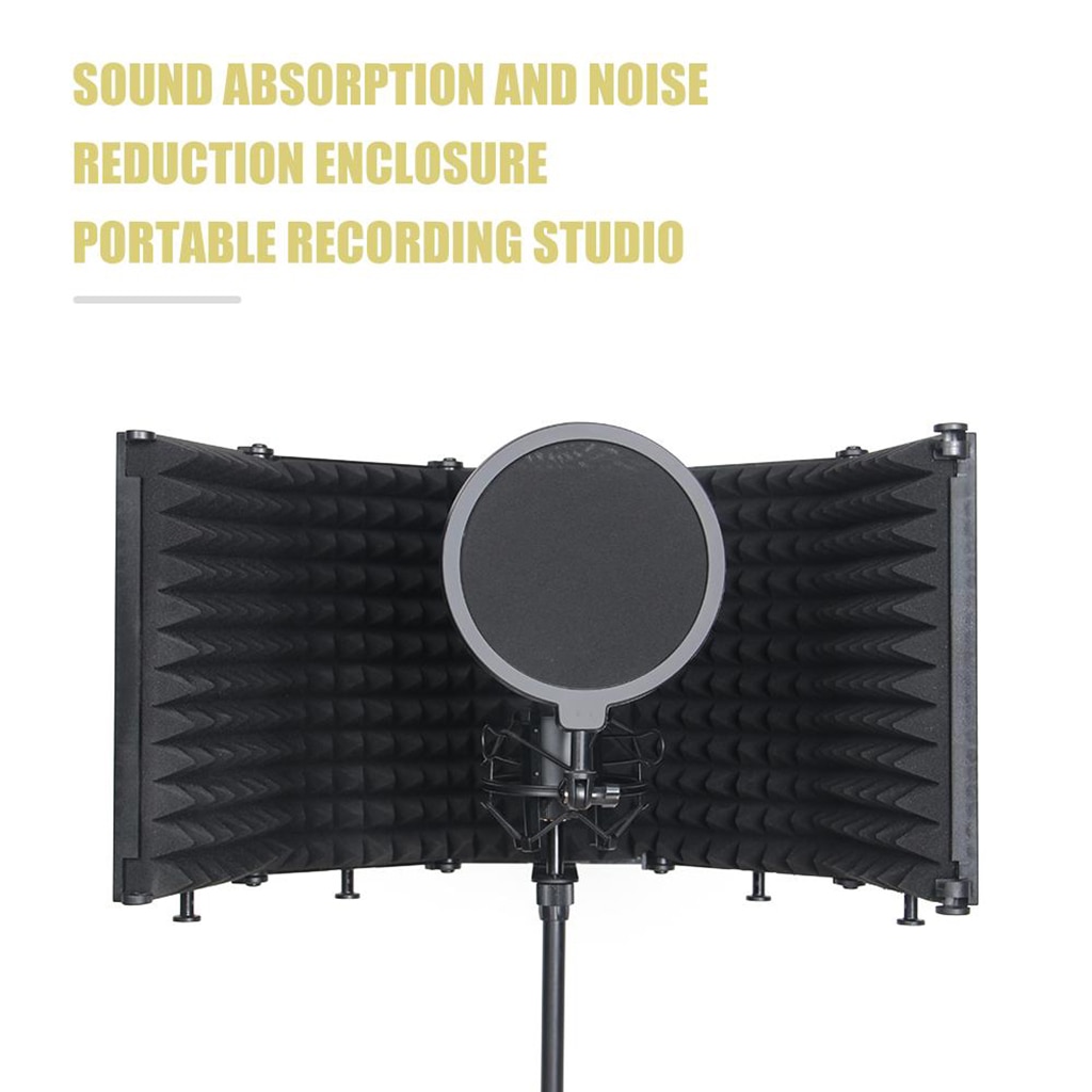 Foldable 5 Panel Mic Sound Absorbing Foam Wind Screen Studio Microphone Shield Shockproof Mount Vocal Booth Broadcast Recording