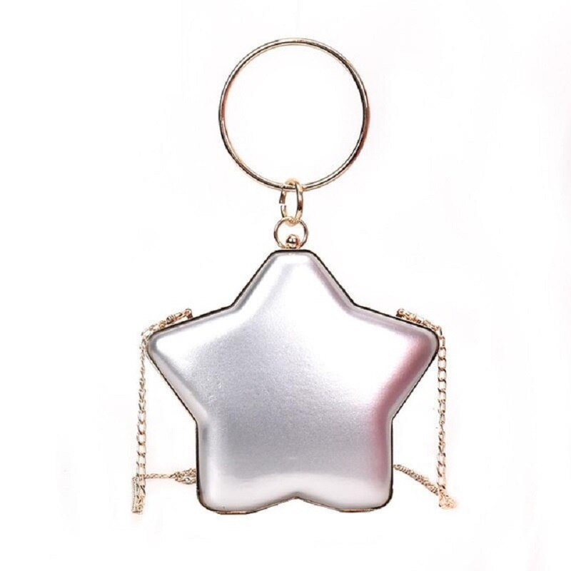 CAIDA Stern Geformt PU Leder Umhängetasche Solide Frauen Taschen Kette Schulter Handtasche Schild Kupplungen Abend Taschen Für Party Hochzeit: Silber- Farbe